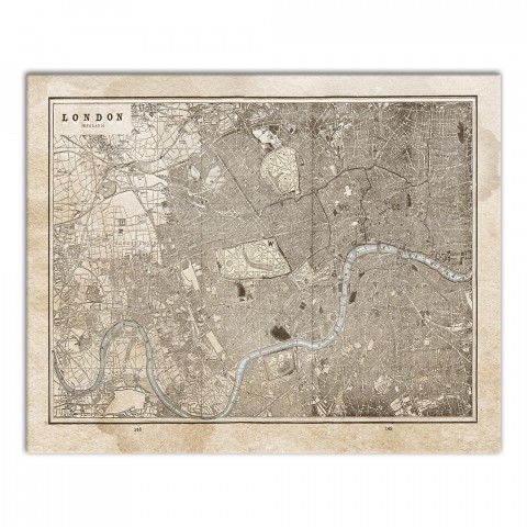 Vintage Map of London on Water Stained Canvas 24x30 Canvas Wall Art