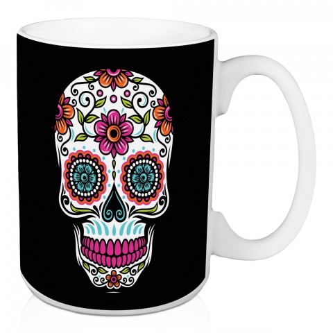 Pink Sugar Skull with Flowers 15 oz Mug
