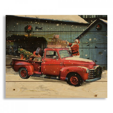 Santas Vintage Truck 22x18 Pallet Wood Art