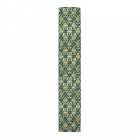 Green & Tan Ornaments 16x72 Cotton Twill Runner