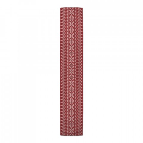 Red Knitted Snowflake Pattern 16x72 Cotton Twill Runner
