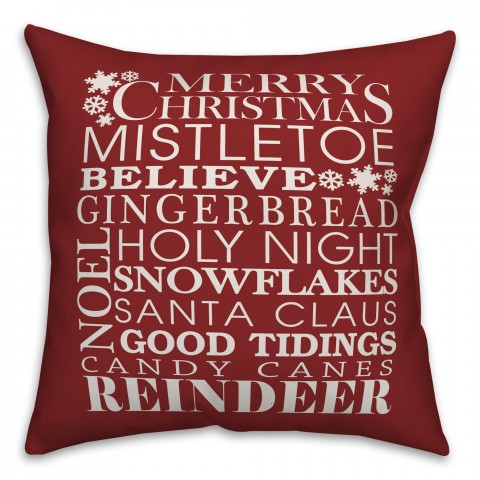 Christmas Things on Dark Red 18x18 Spun Poly Pillow
