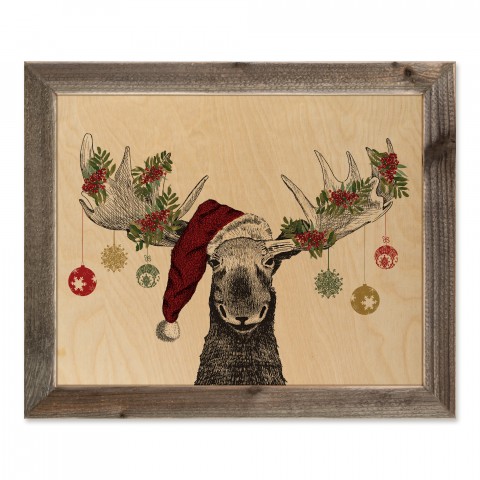 Christmas Moose Decorations 20x16 Framed Pallet Wood Art