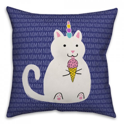Nom Kittycorn 18x18 Spun Poly Pillow