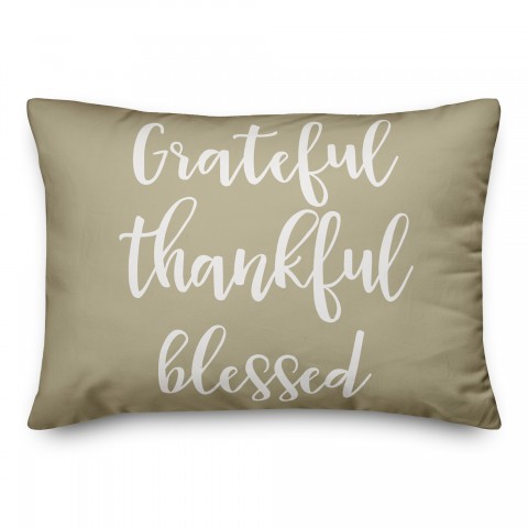 Grateful Thankful Blessed in Beige 14x20 Spun Poly Pillow