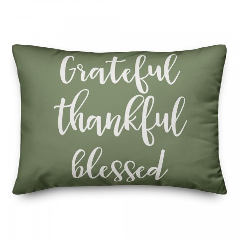 Grateful Thankful Blessed in Green 14x20 Spun Poly Pillow