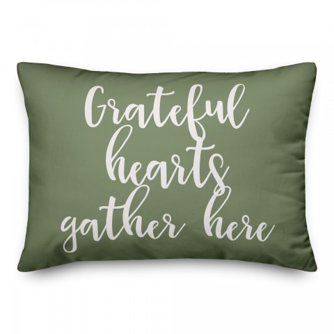 Grateful Hearts Gather Here in Green 14x20 Spun Poly Pillow