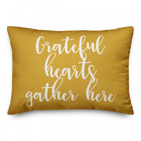 Grateful Hearts Gather Here in Mustard 14x20 Spun Poly Pillow