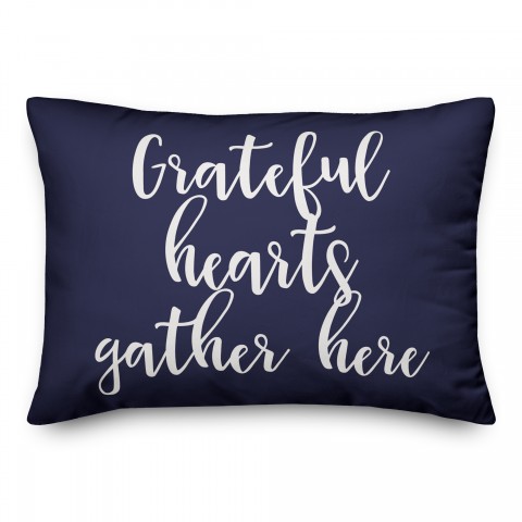 Grateful Hearts Gather Here in Navy 14x20 Spun Poly Pillow