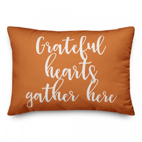 Grateful Hearts Gather Here in Orange 14x20 Spun Poly Pillow