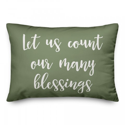 Let Us Count Our Many Blessings in Green 14x20 Spun Poly Pillow