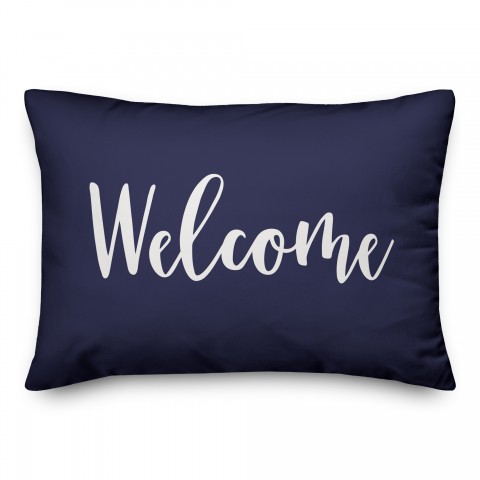 Welcome in Navy 14x20 Spun Poly Pillow