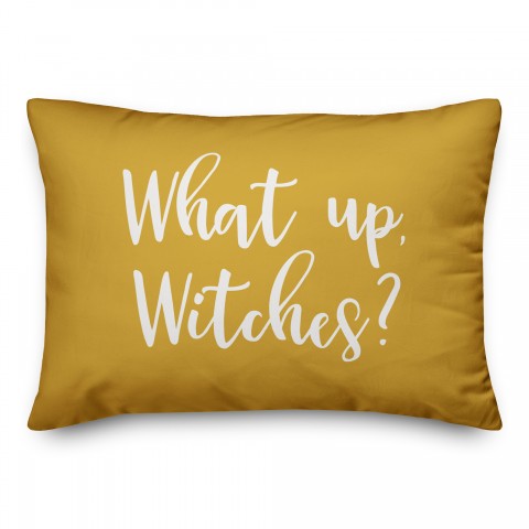 What Up, Witches? in Mustard 14x20 Spun Poly Pillow