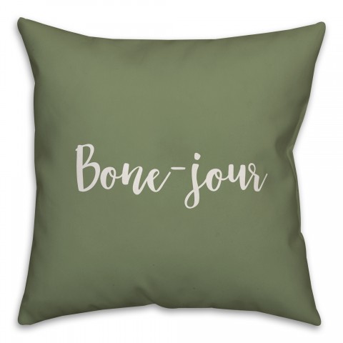 Bone-jour in Green 18x18 Spun Poly Pillow