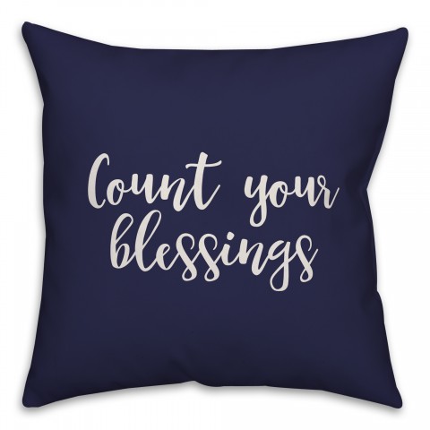Count Your Blessings in Navy 18x18 Spun Poly Pillow