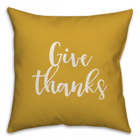 Give Thanks in Mustard 18x18 Spun Poly Pillow