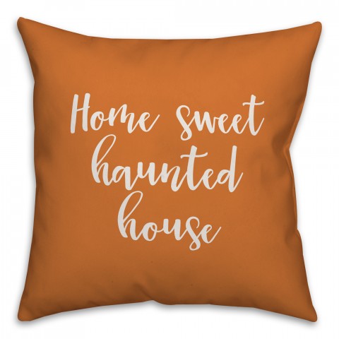 Home Sweet Haunted House in Orange 18x18 Spun Poly Pillow