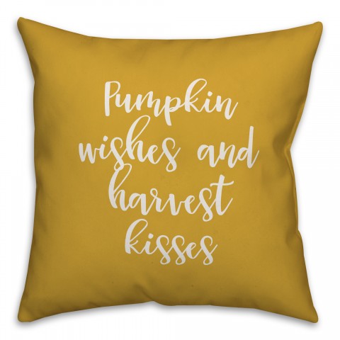 Pumpkin Wishes And Harvest Kisses in Mustard 18x18 Spun Poly Pillow