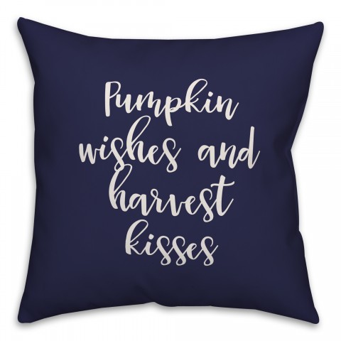 Pumpkin Wishes And Harvest Kisses in Navy 18x18 Spun Poly Pillow
