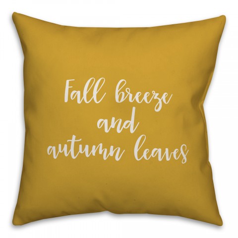 Fall Breeze And Autumn Leaves in Mustard 18x18 Spun Poly Pillow