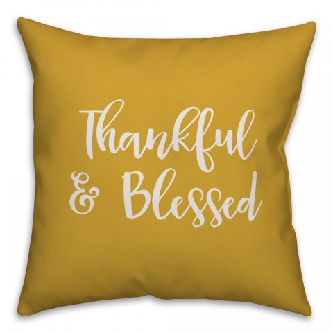 Thankful & Blessed in Mustard 18x18 Spun Poly Pillow