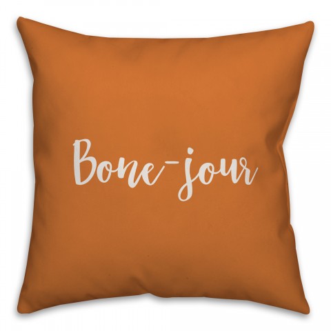 Bone-jour in Orange 18x18 Spun Poly Pillow Cover