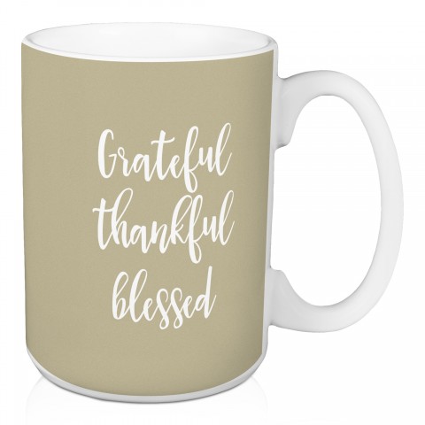 Grateful Thankful Blessed in Beige 15 oz Mug