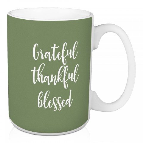 Grateful Thankful Blessed in Green 15 oz Mug
