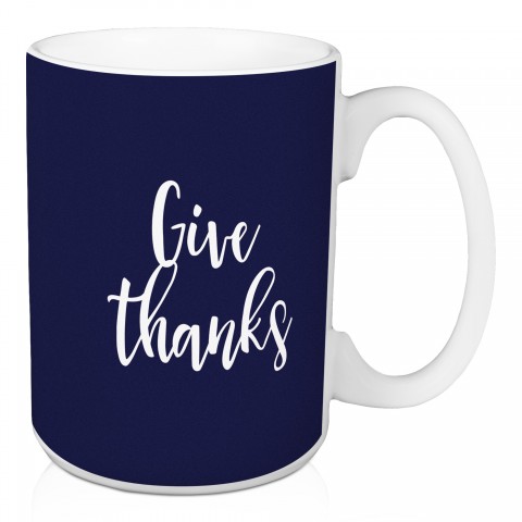 Give Thanks in Navy 15 oz Mug