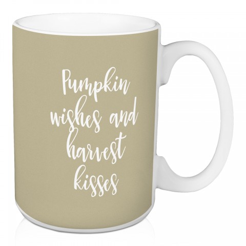 Pumpkin Wishes And Harvest Kisses in Beige 15 oz Mug