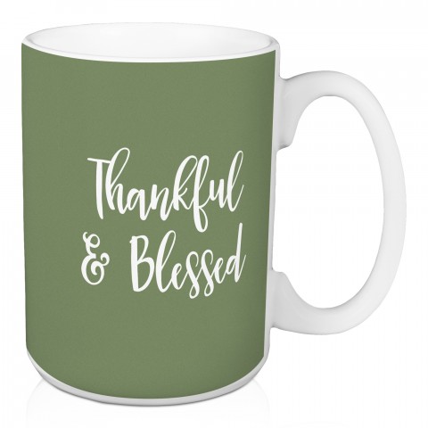 Thankful & Blessed in Green 15 oz Mug