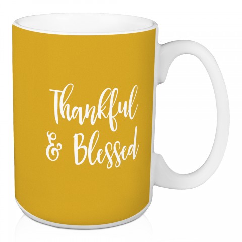 Thankful & Blessed in Mustard 15 oz Mug