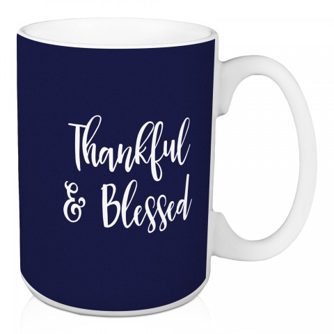 Thankful & Blessed in Navy 15 oz Mug