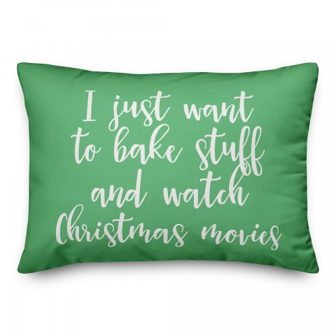 Bake Stuff And Watch Christmas Movies in Light Green 14x20 Spun Poly Pillow