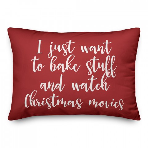 Bake Stuff And Watch Christmas Movies in Red 14x20 Spun Poly Pillow