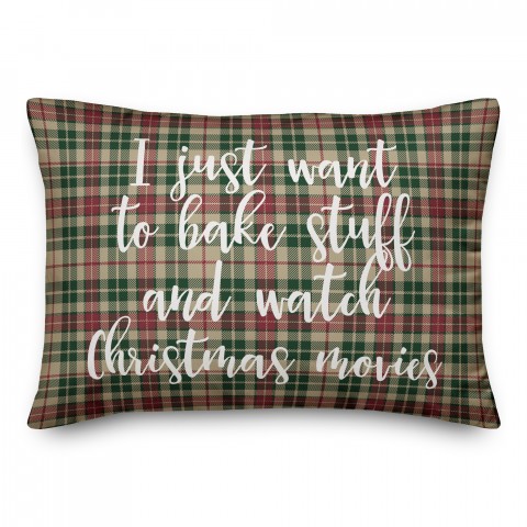 Bake Stuff And Watch Christmas Movies in Tartan Plaid 14x20 Spun Poly Pillow