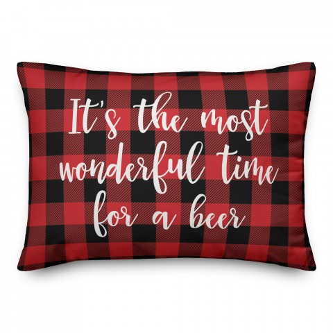 It's The Most Wonderful Time For A Beer in Buffalo Check Plaid 14x20 Spun Poly Pillow