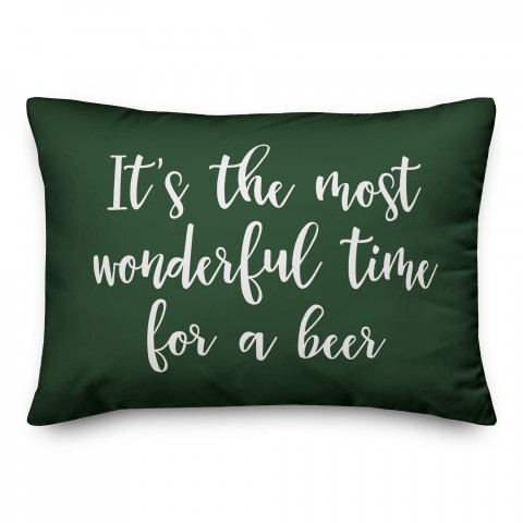It's The Most Wonderful Time For A Beer in Dark Green 14x20 Spun Poly Pillow