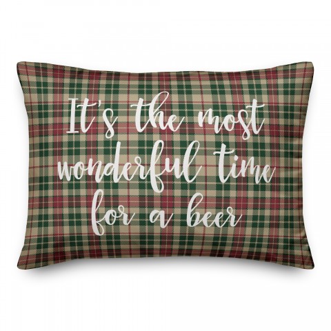 It's The Most Wonderful Time For A Beer in Tartan Plaid 14x20 Spun Poly Pillow