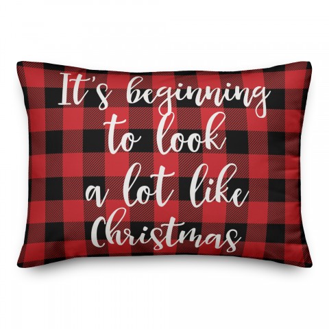 It's Beginning To Look A Lot Like Christmas in Buffalo Check Plaid 14x20 Spun Poly Pillow