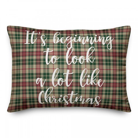 It's Beginning To Look A Lot Like Christmas in Tartan Plaid 14x20 Spun Poly Pillow