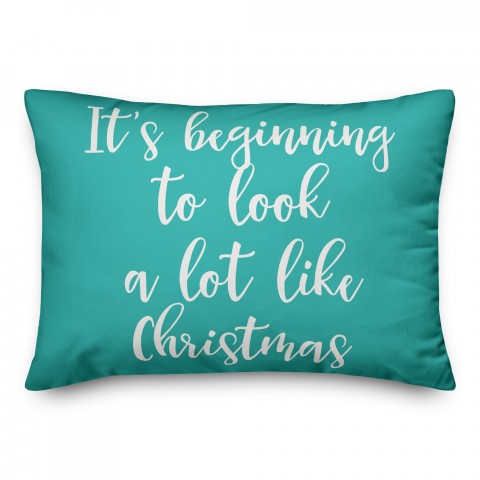 It's Beginning To Look A Lot Like Christmas in Teal 14x20 Spun Poly Pillow