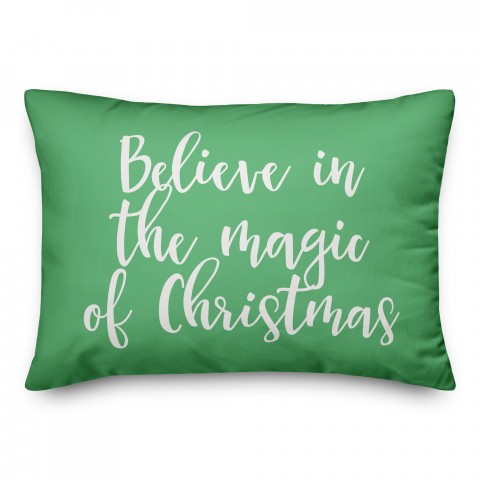 Believe In The Magic Of Christmas in Light Green 14x20 Spun Poly Pillow
