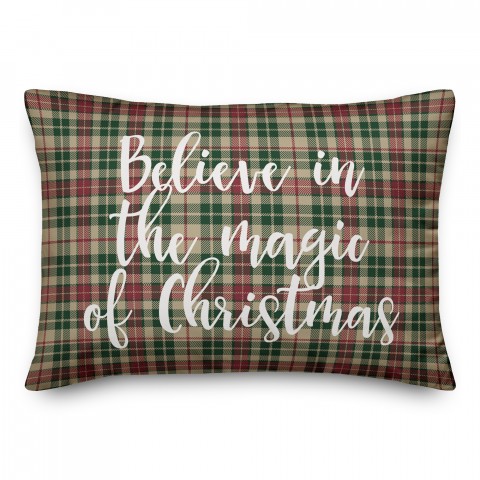 Believe In The Magic Of Christmas in Tartan Plaid 14x20 Spun Poly Pillow