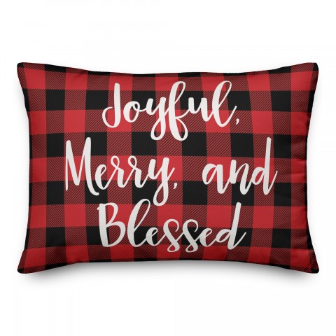 Joyful, Merry & Blessed in Buffalo Check Plaid 14x20 Spun Poly Pillow