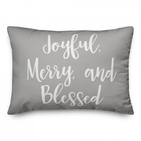 Joyful, Merry & Blessed in Gray 14x20 Spun Poly Pillow