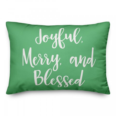 Joyful, Merry & Blessed in Light Green 14x20 Spun Poly Pillow