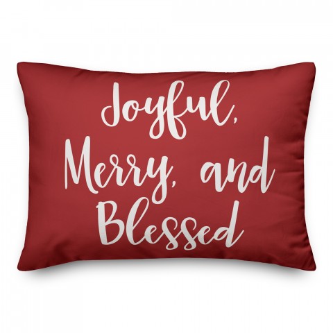 Joyful, Merry & Blessed in Red 14x20 Spun Poly Pillow