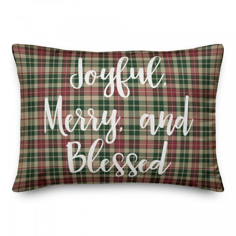 Joyful, Merry & Blessed in Tartan Plaid 14x20 Spun Poly Pillow