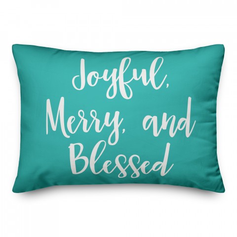 Joyful, Merry & Blessed in Teal 14x20 Spun Poly Pillow
